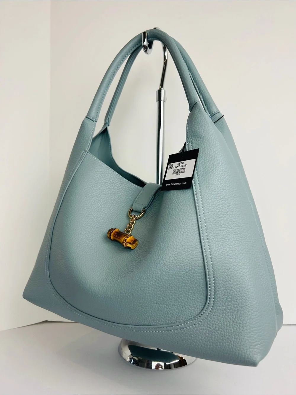 BC Bags Women's Handbag PU Pebbled Light Blue Removable Pouch Double Handle NWT